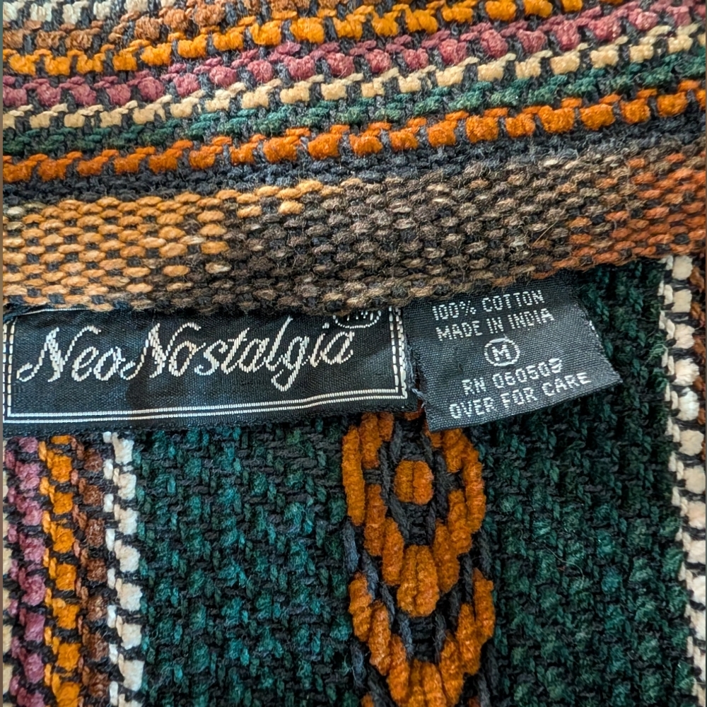 Vintage Nos Nostalgia cotton Southwestern woven earthy boho jacket. Medium - Picture 5 of 16